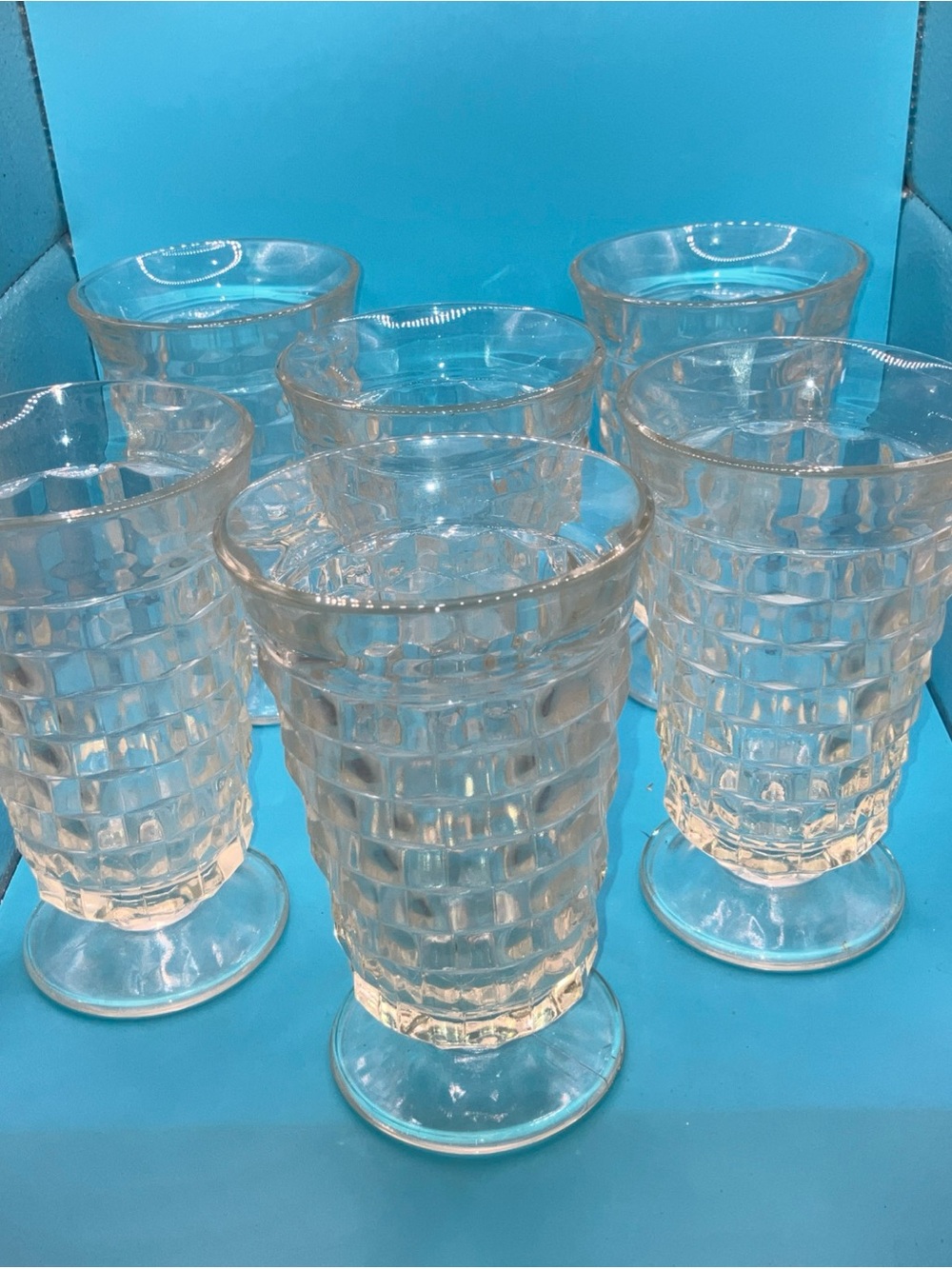 Indiana Whitehall Clear Cubist Footed Iced Tea Water Glass Set Of 6